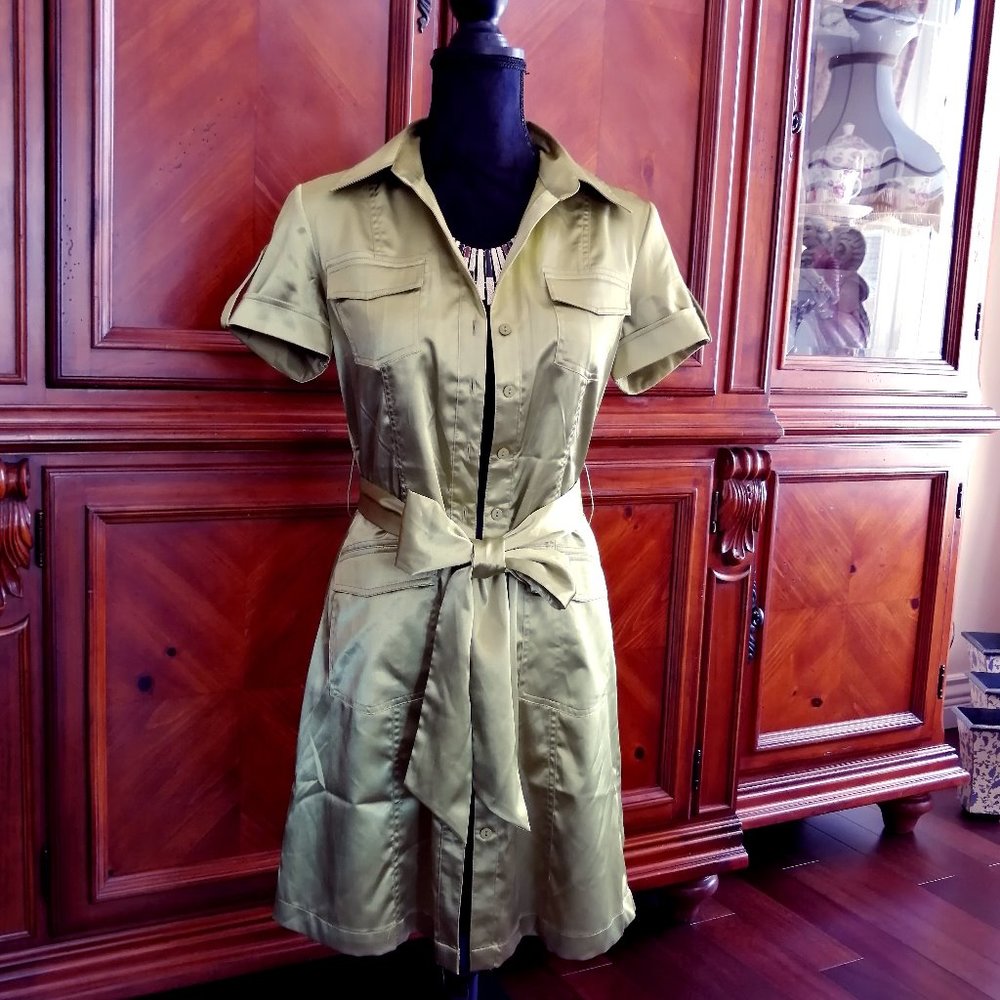 Kiwi Green Satin-Style Robe Shirt Dress